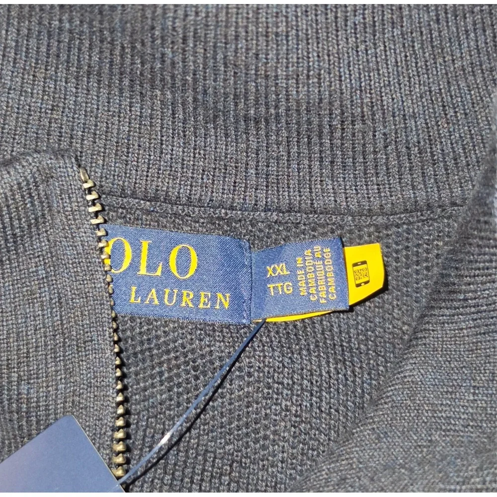 POLO RALPH LAUREN Quarter-Zip Mesh-Knit Sweater Men's Size 2XL Navy - Picture 3 of 8